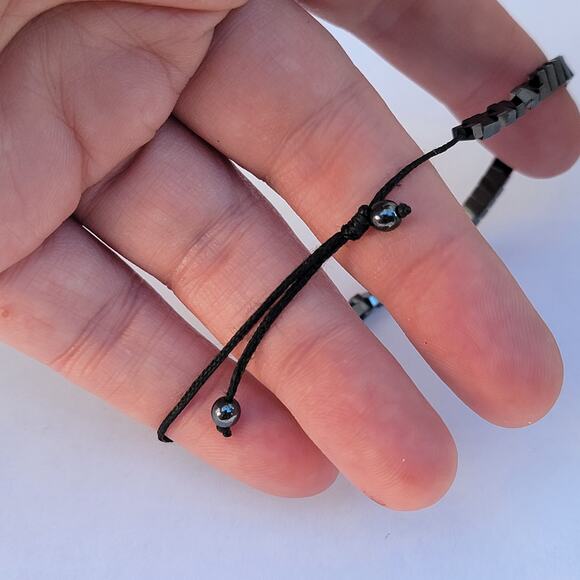 Vintage hematite cube bead bracelet 90s minimalist adjustable unisex - Picture 6 of 10